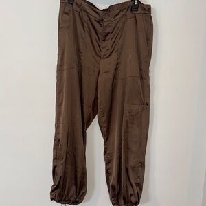 Brown Satin Cargo Pants